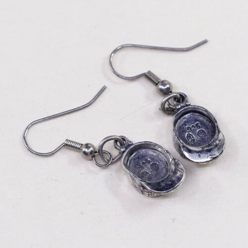 Vtg Mexico Sterling Silver handmade Earrings, Solid 925 Hat, Stamped 925