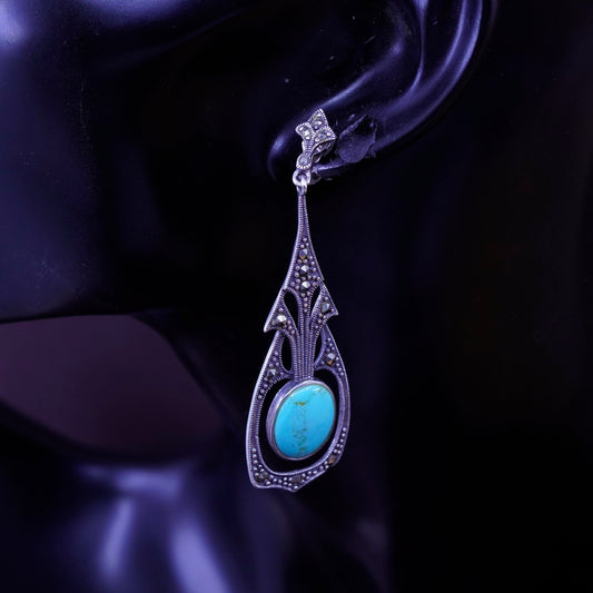 Vintage Sterling 925 silver handmade earrings with turquoise and marcasite