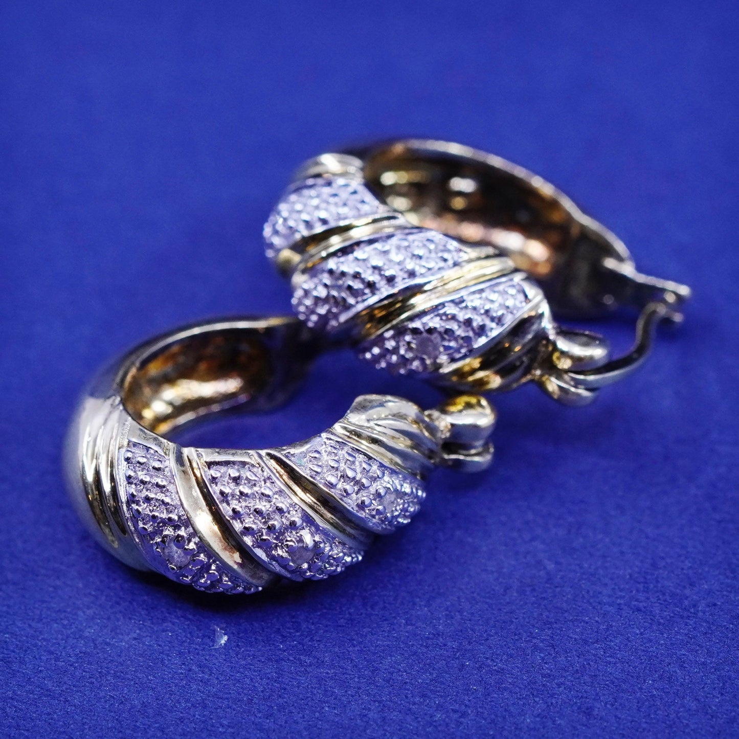 0.75”, Vermeil gold over Sterling silver earrings, 925 hooks, huggie diamond