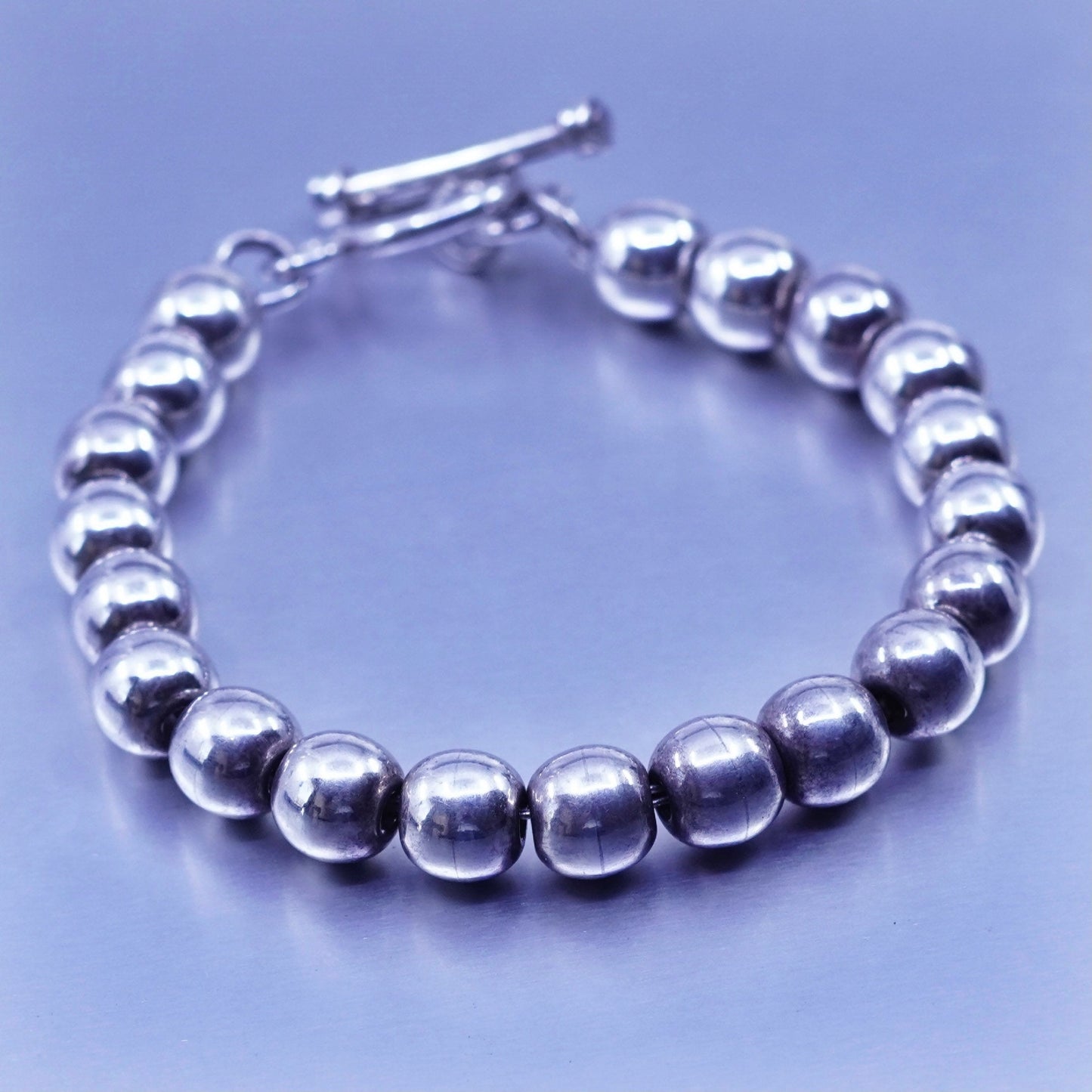 6.25”, Vintage Mexico Sterling 925 silver handmade bracelet, 7mm beads chain