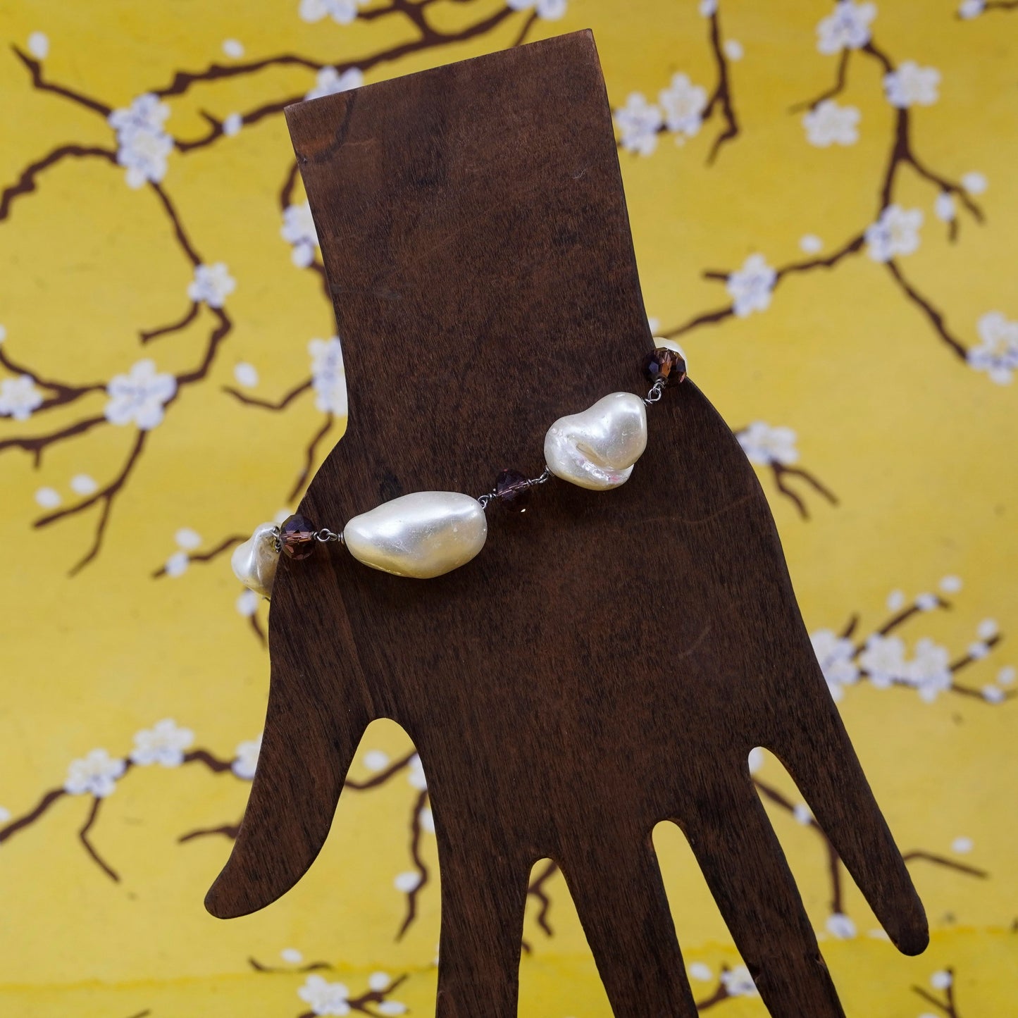 7.5”, Vintage Sterling 925 silver handmade bracelet, pearl nugget chain