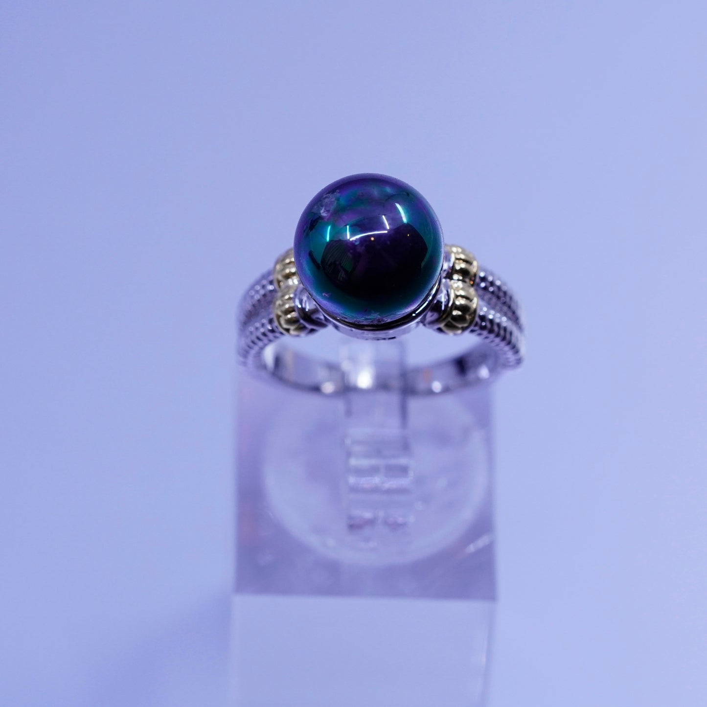 Size 6.25, vintage Sterling 925 silver statement ring with faux pearl