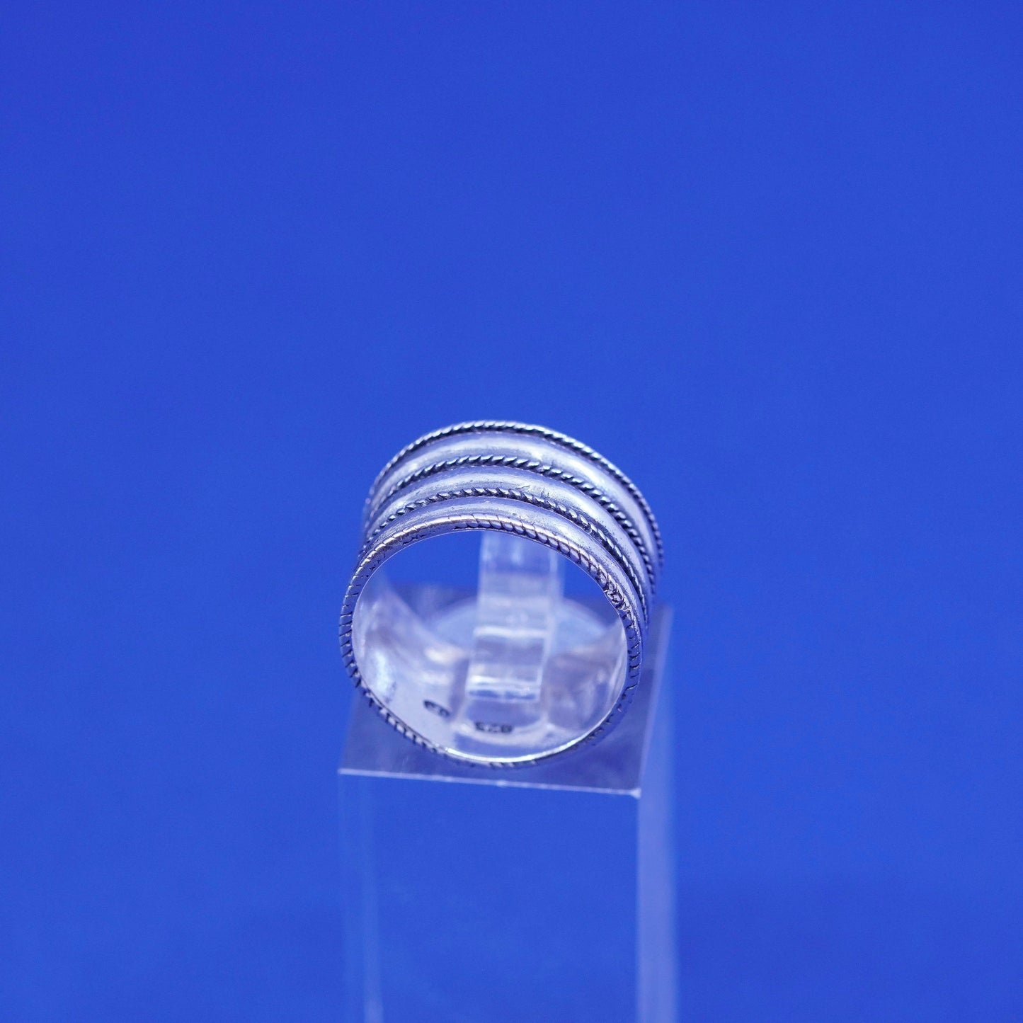 Size 7, vintage Sterling silver handmade band, wide 925 ribbed cable band