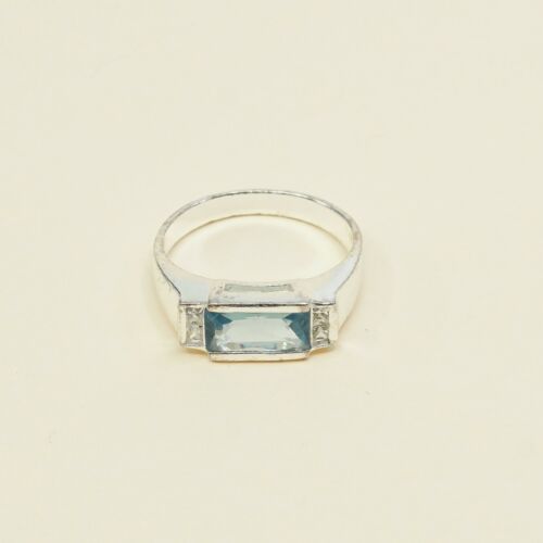 Sz 8.75, Sterling Silver Ring, 925 Silver Engagement Ring W/ blue Sapphire