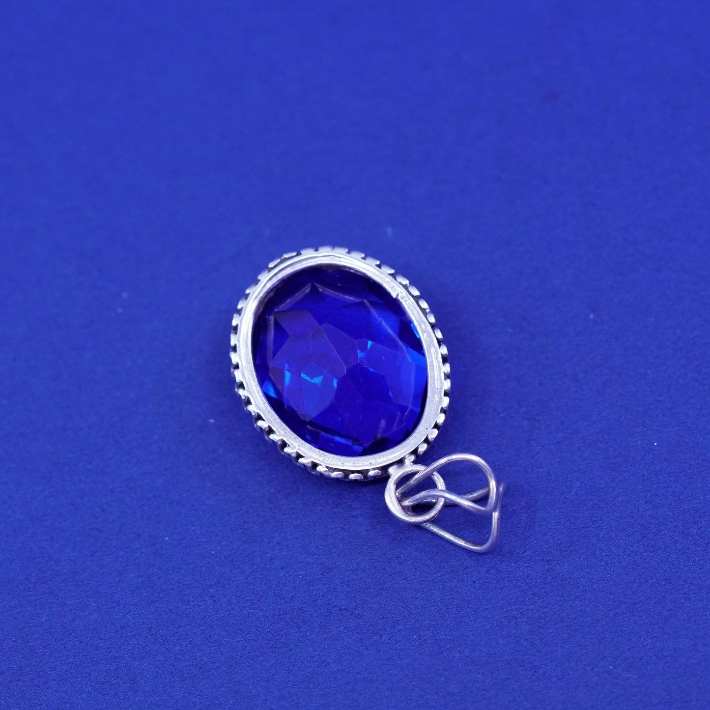 Vintage sterling 925 silver handmade pendant with blue topaz