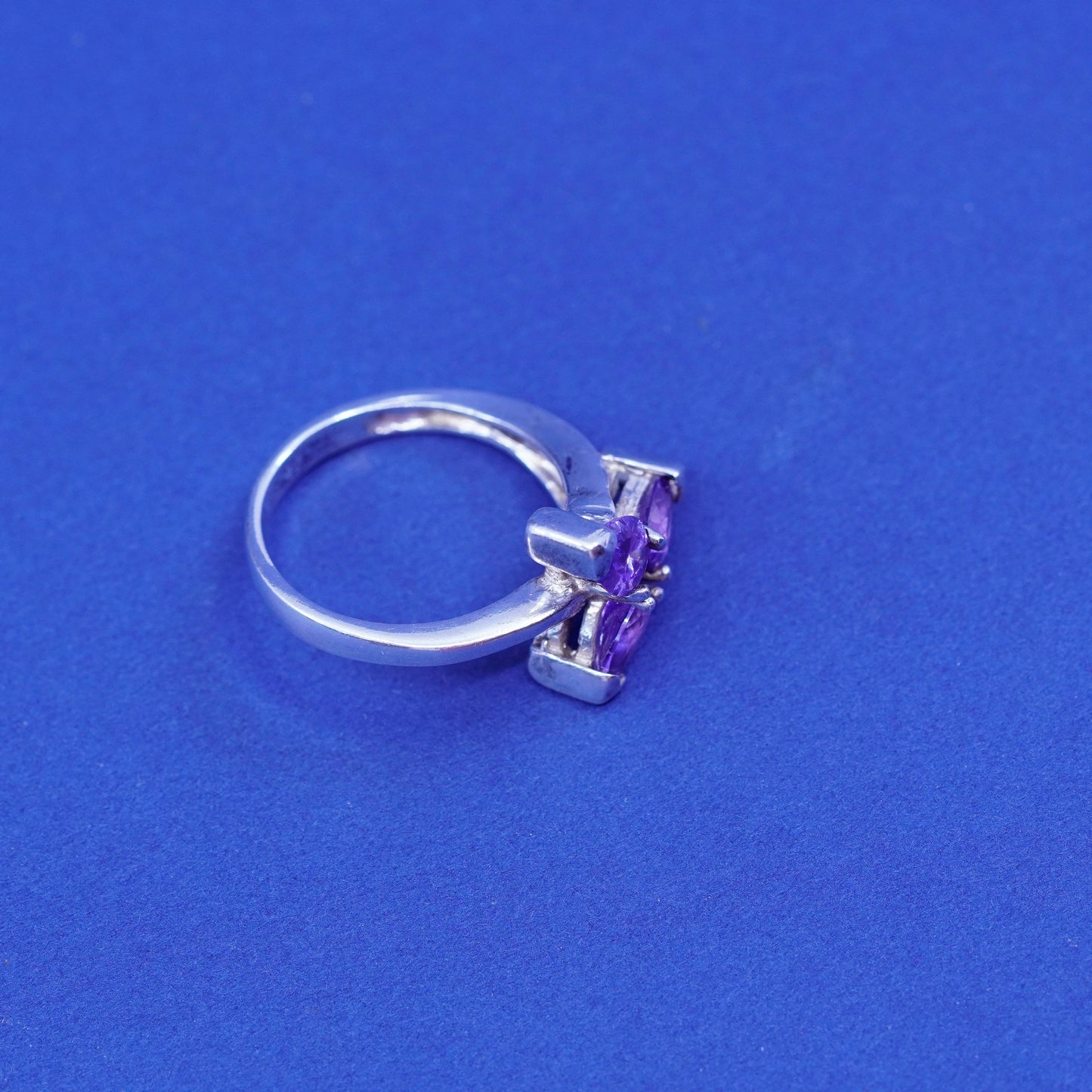 Size 8.5, vintage Sterling 925 silver handmade ring with Marquise amethyst ring