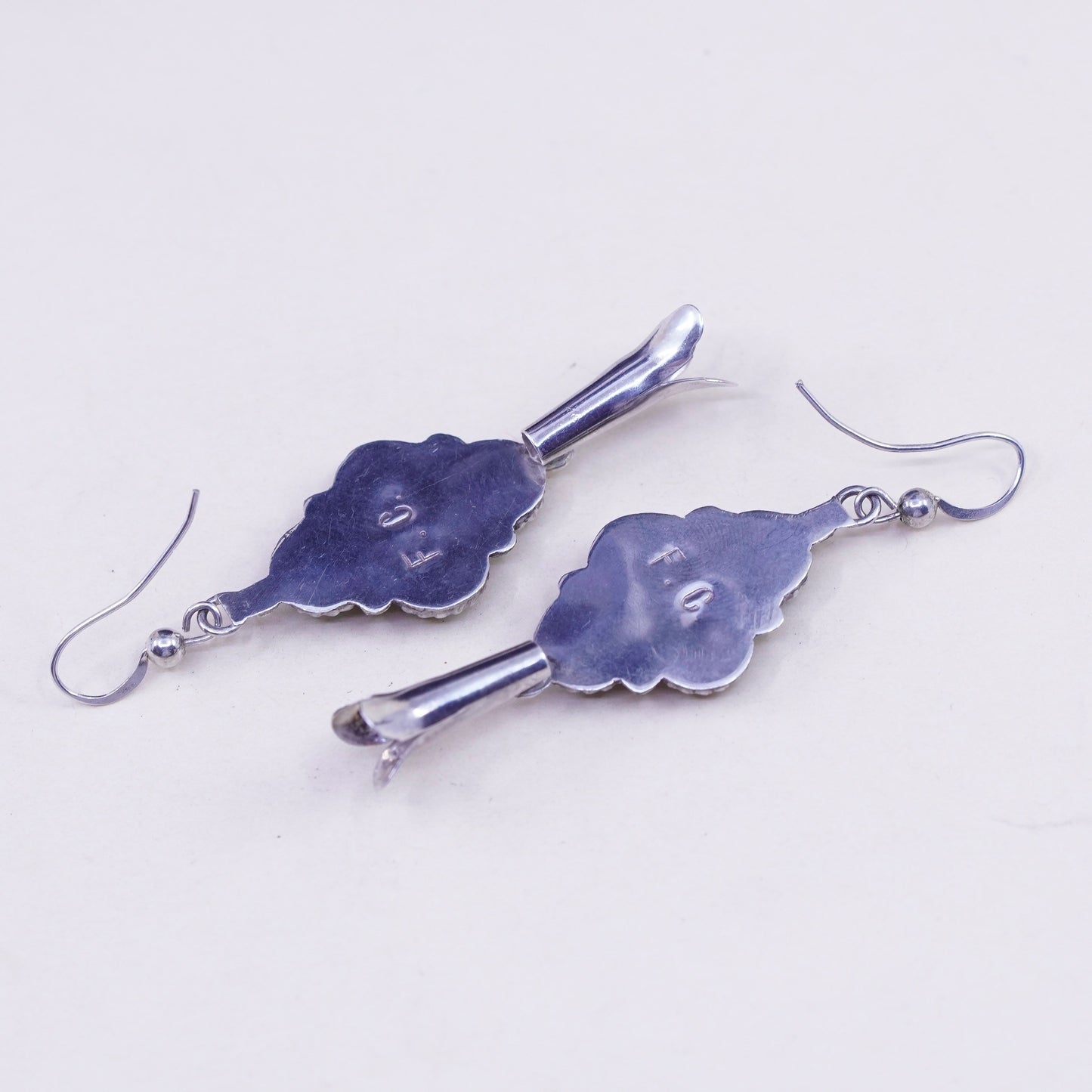 Native American Fredrick Chavez earrings. Navajo Sterling 925 dangles turquoise