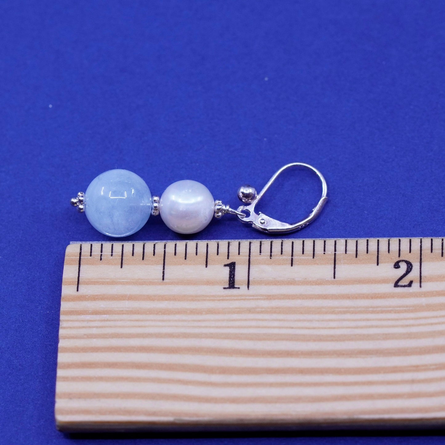 Vintage sterling silver handmade earrings, 925 hooks with jade and pearl beads