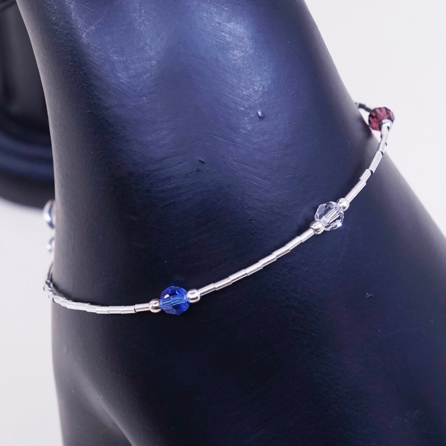 6.5”, sterling silver handmade bracelet, 925 liquid chain with crystal beads