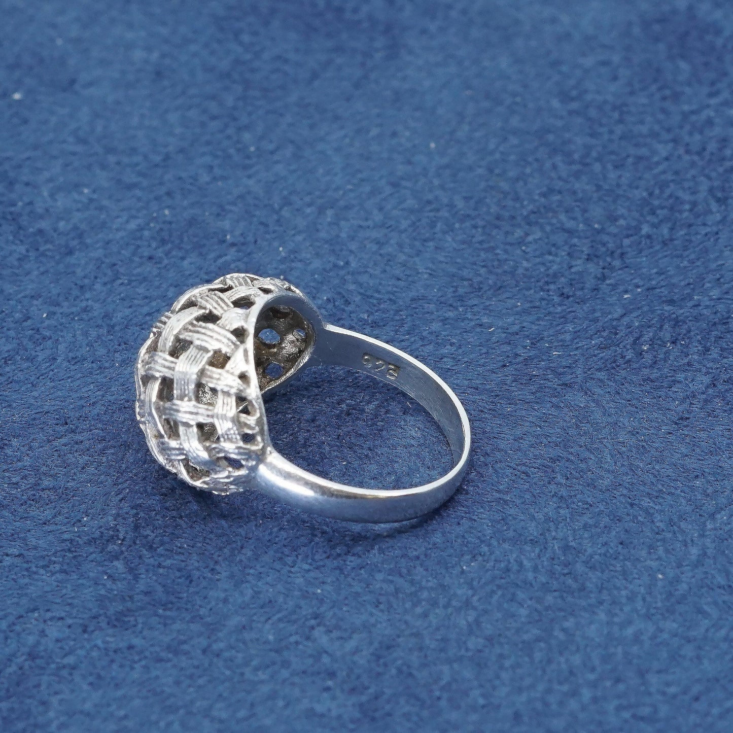 sz 7, vtg Sterling silver handmade ring, 925 cocktail ring w/ woven, braid