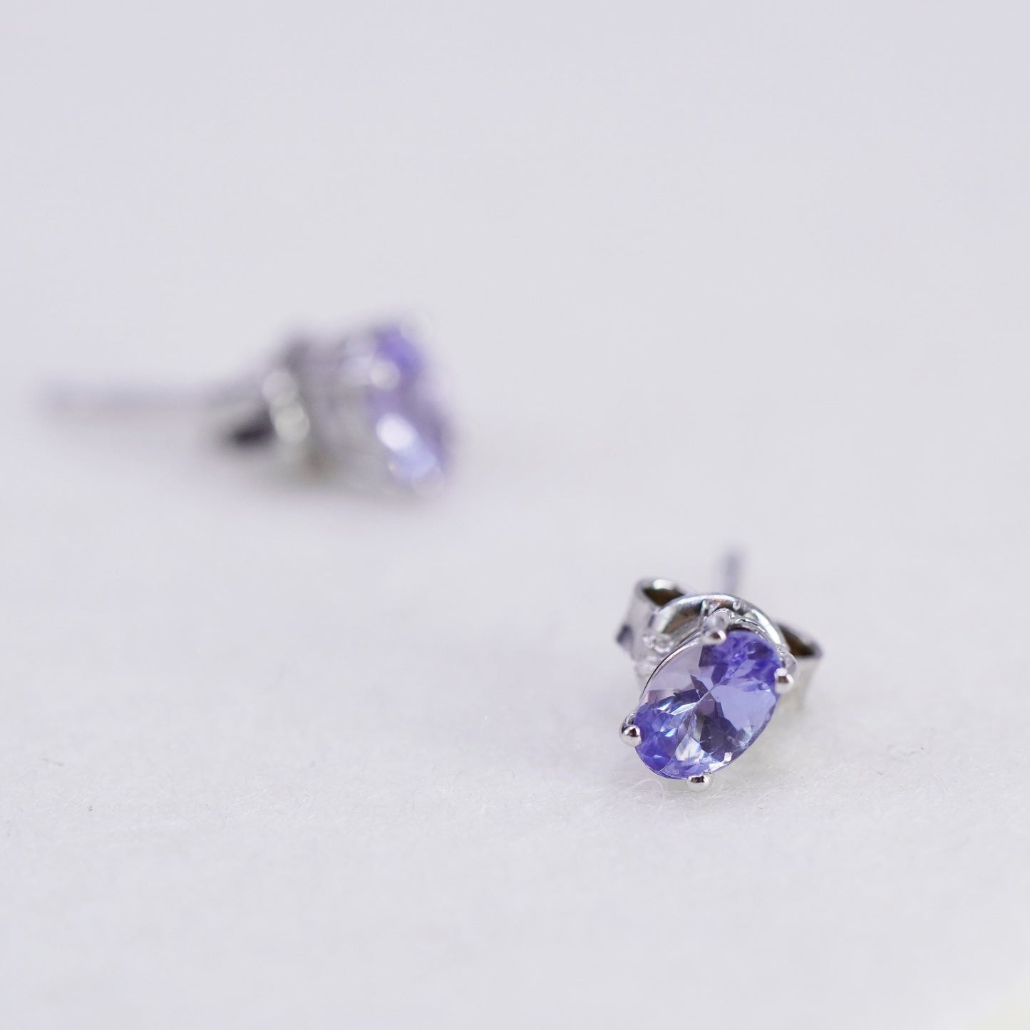 Vintage Sterling 925 silver handmade earrings, studs with amethyst