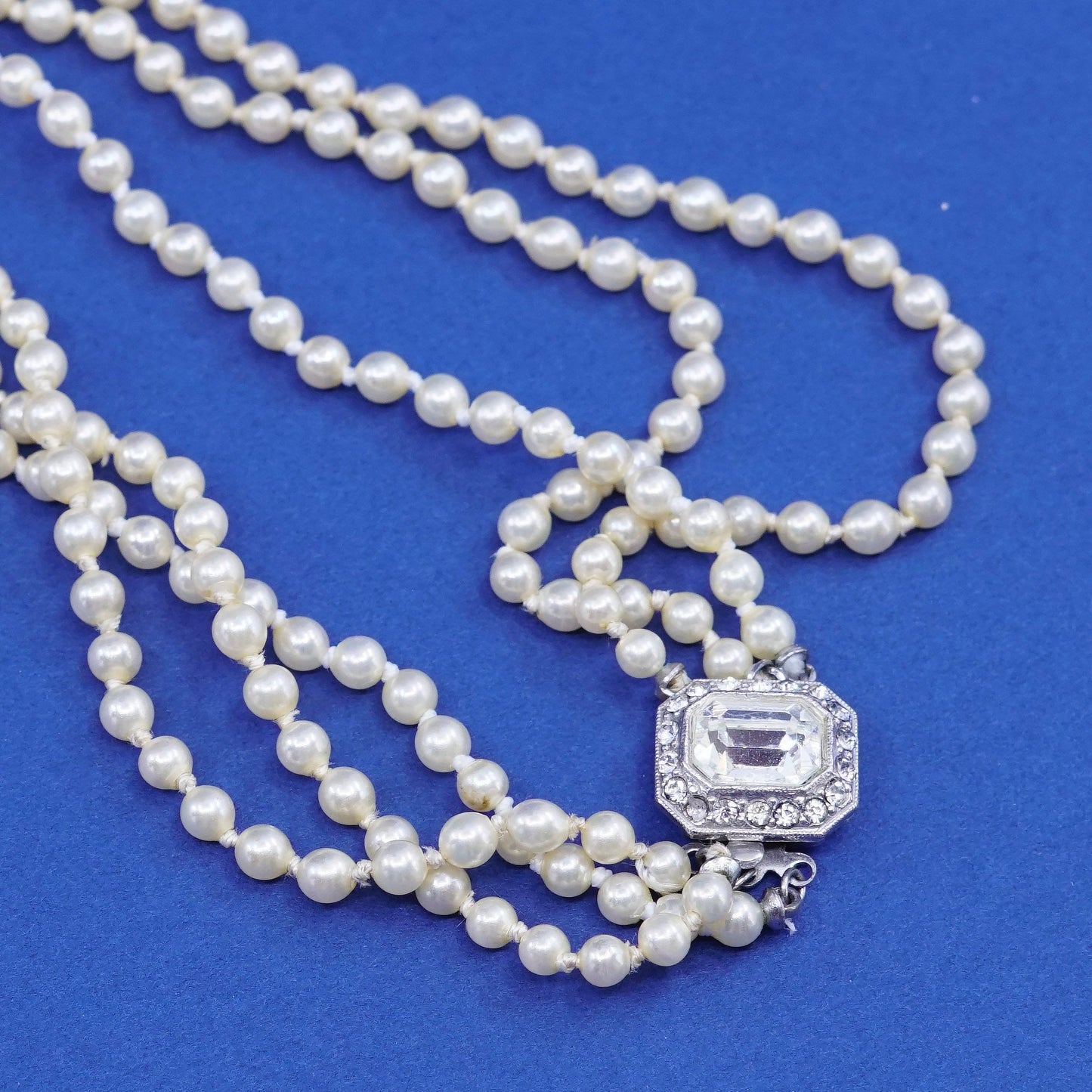 14”, vintage imperial sterling Silver multi strand necklace with genuine pearl