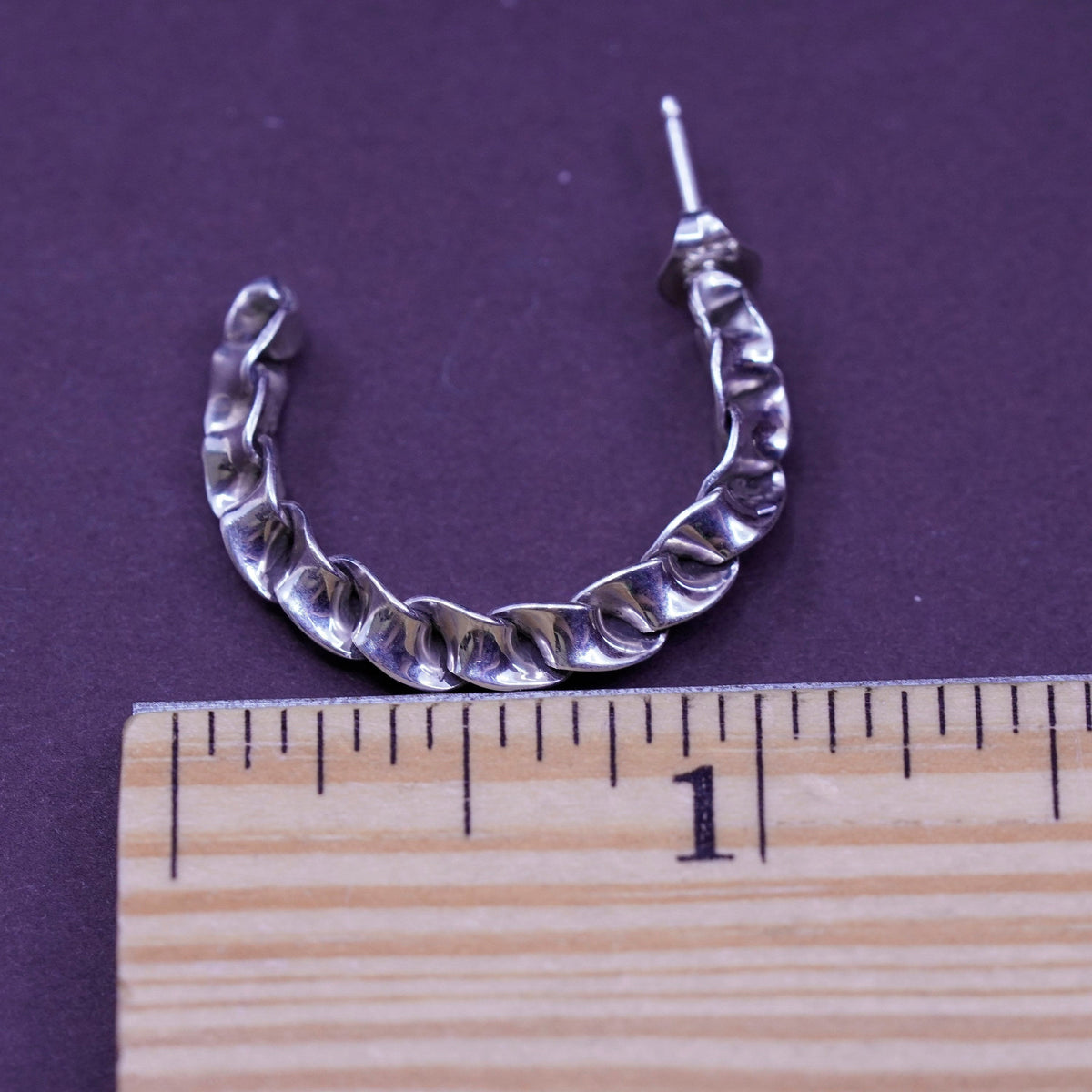 1”, Sterling silver handmade hoop earrings, mexico 925 huggie studs