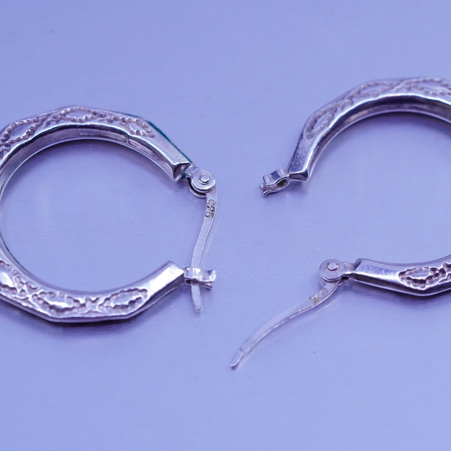 1”, vintage Sterling silver handmade earrings, 925 textured hoops