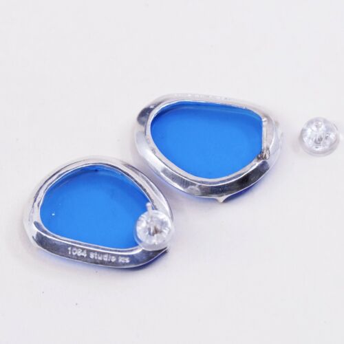 1084 Studio Sterling silver Handmade earrings 925 silver w/ blue Glass studs