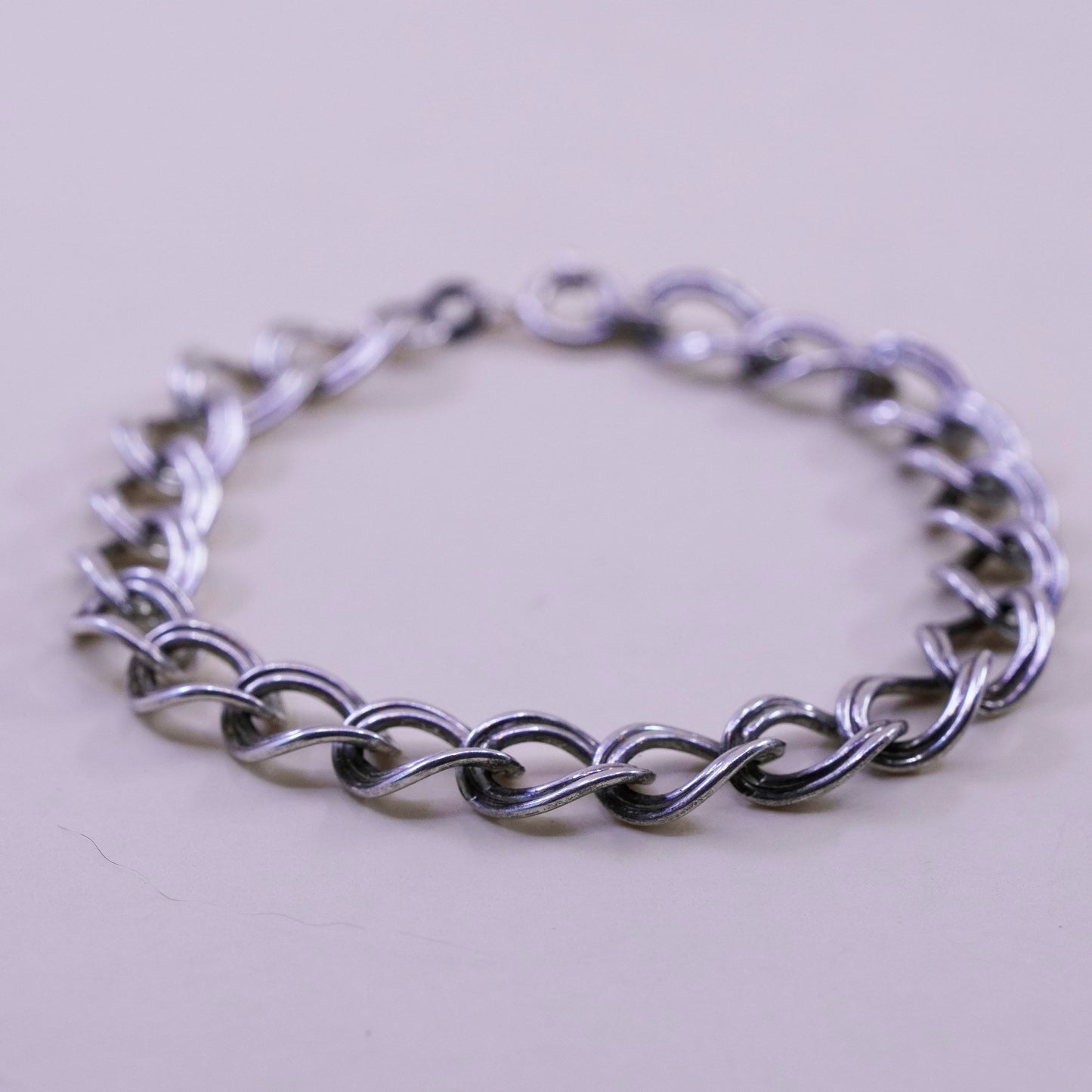 6.5”, 9mm, Vintage sterling silver double curb bracelet, 925 chain