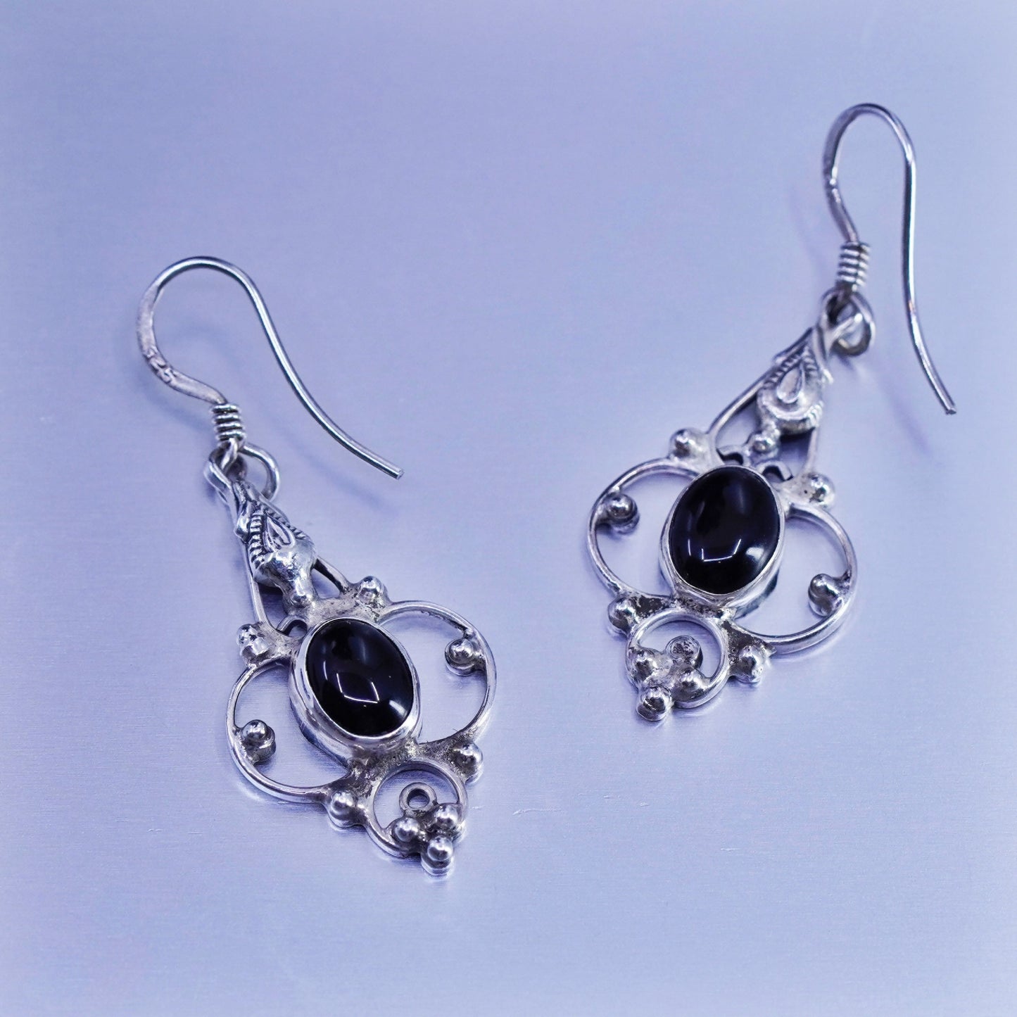 Vintage Sterling 925 silver handmade earrings with black onyx and beads