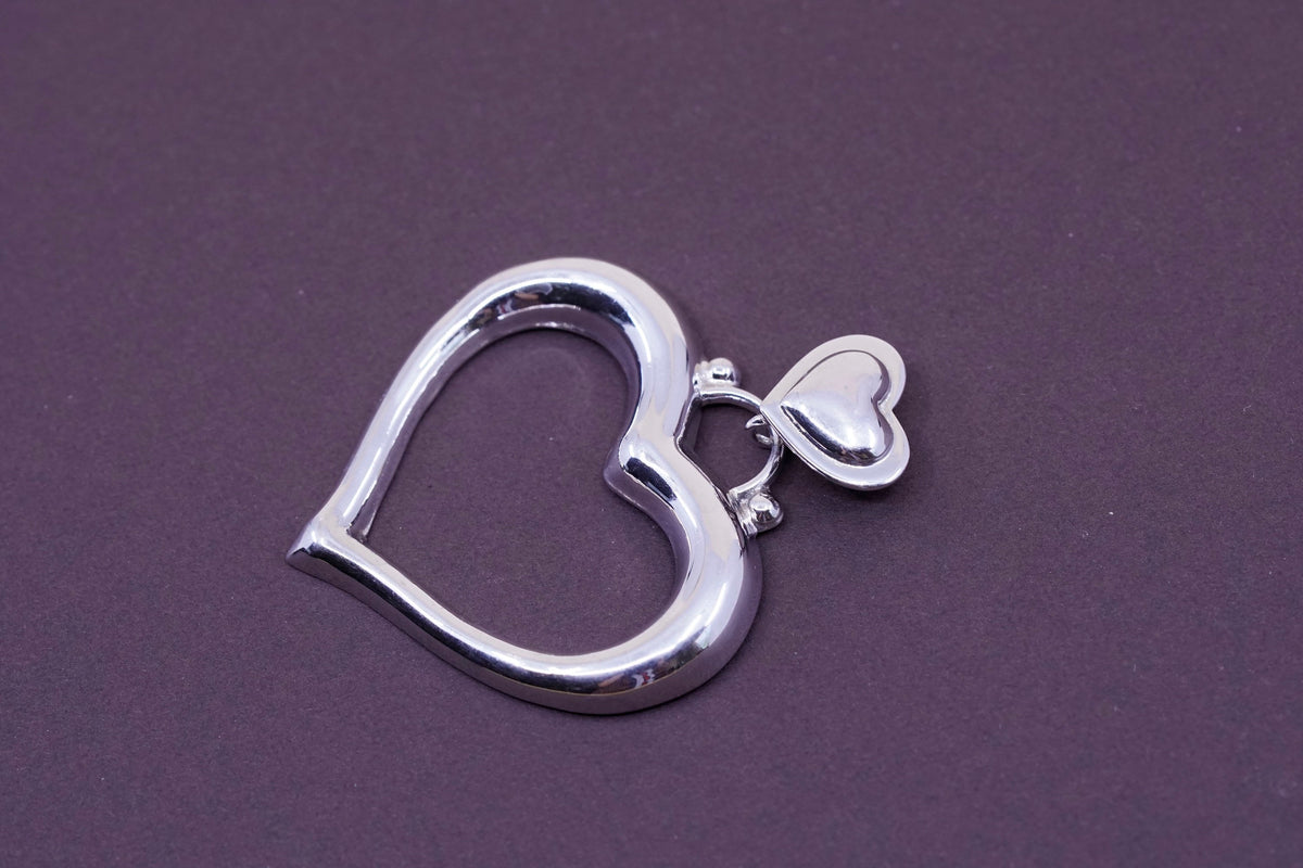 vtg ATI Sterling silver handmade pendant, mexico 925 double heart pendant