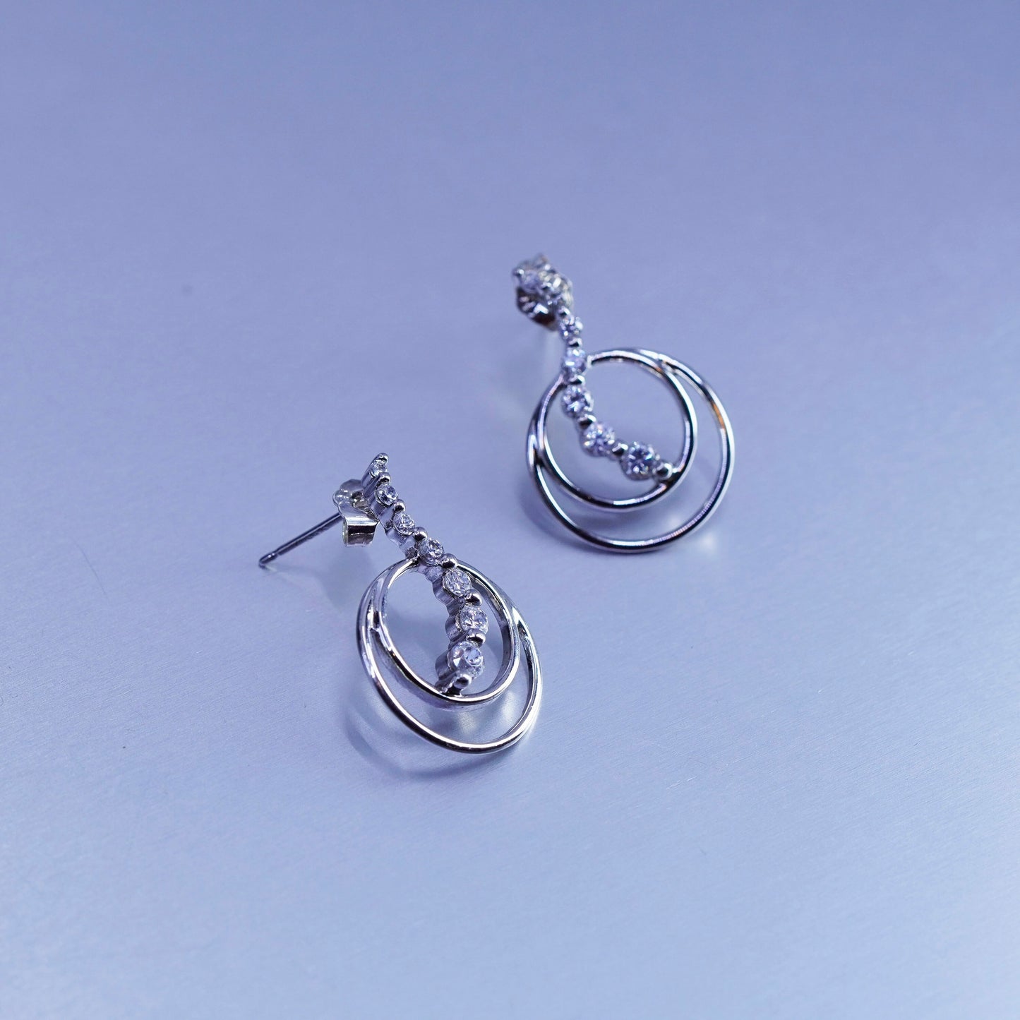 Vintage Sterling 925 silver circle earrings with wavy Cz