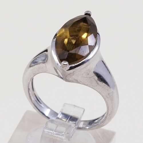 Sz 7.25, Vintage Sterling Silver handmade Ring, 925 Silver Cocktail W/ citrine