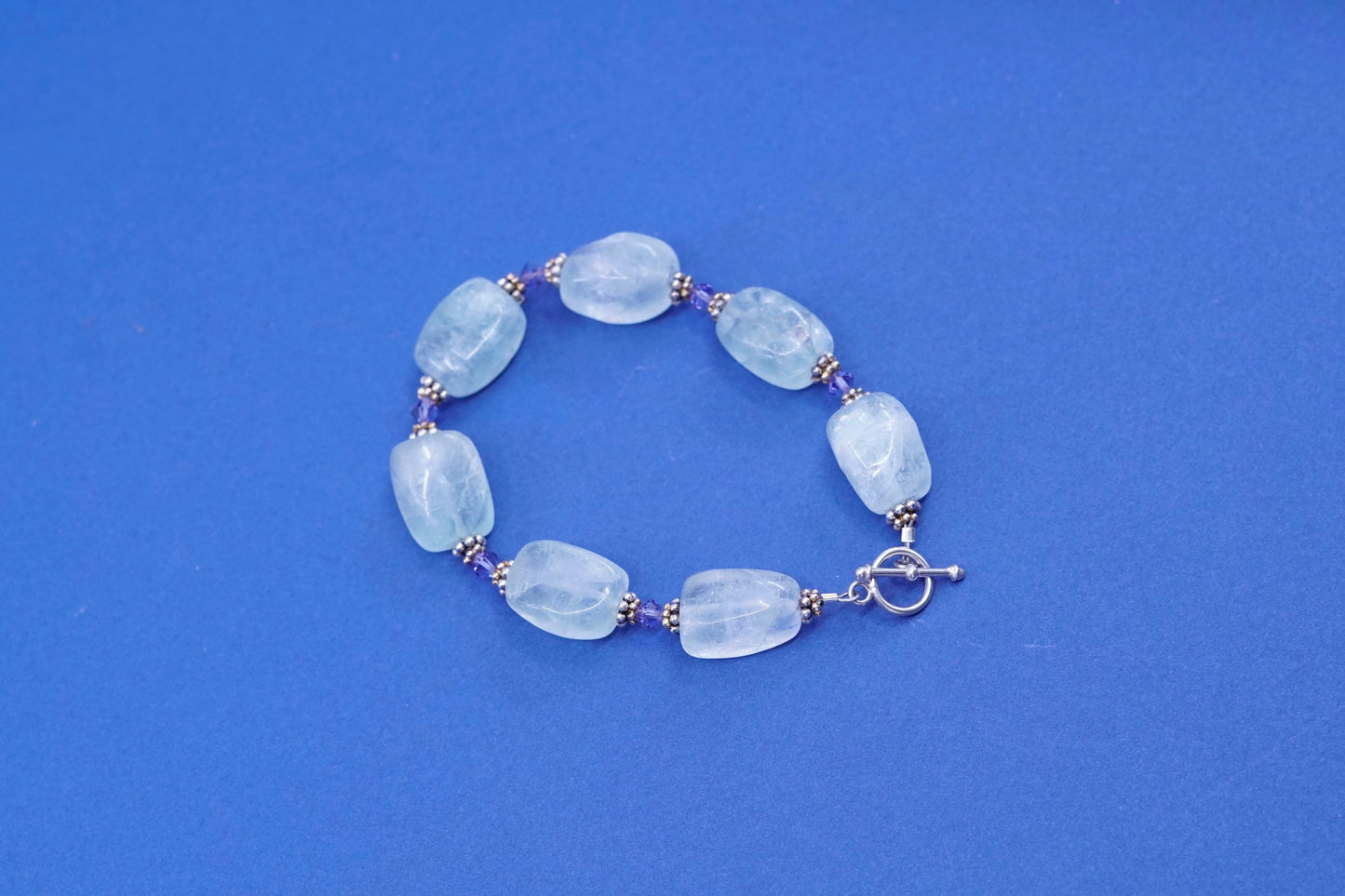 6.5”, Sterling silver bracelet, 925 bead charm with nugget prehnite grape stone