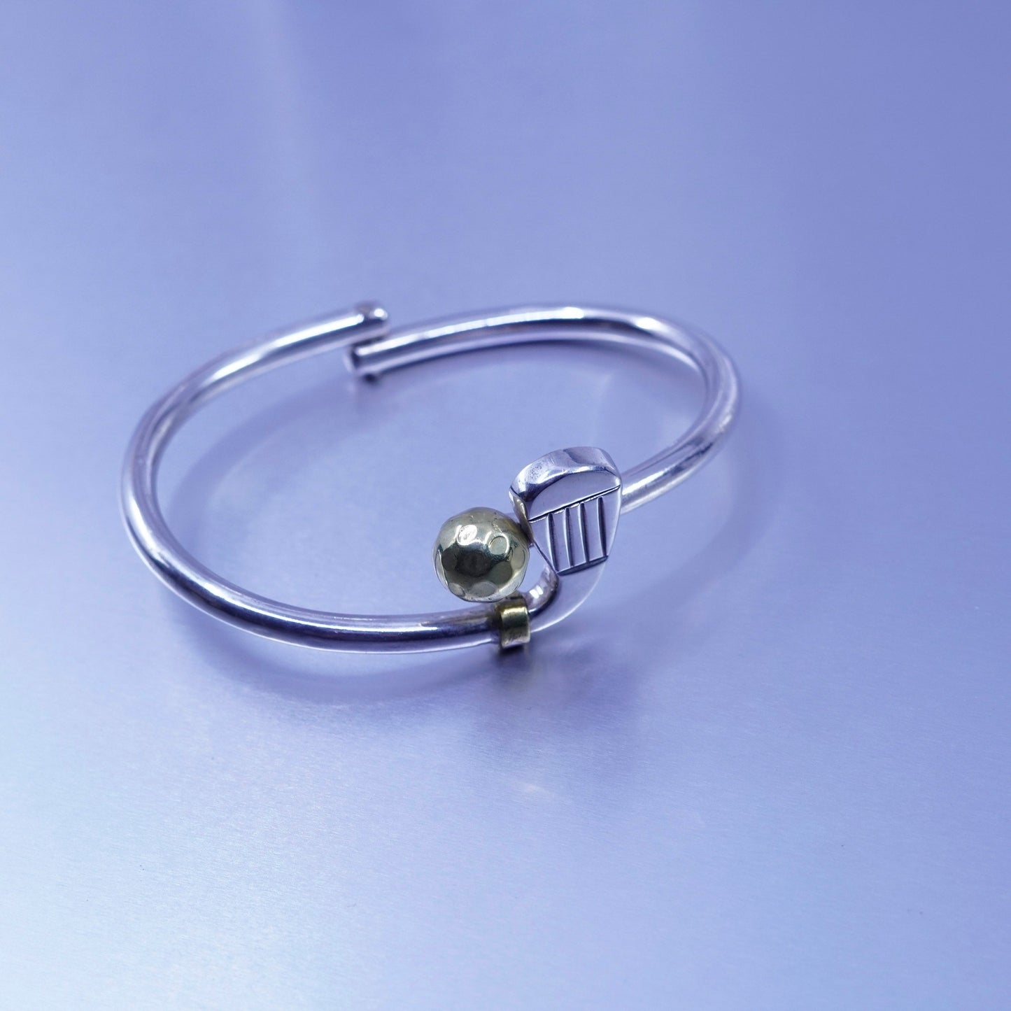 7”, Mexico two tone Sterling 925 silver handmade golf bracelet, hinged bangle