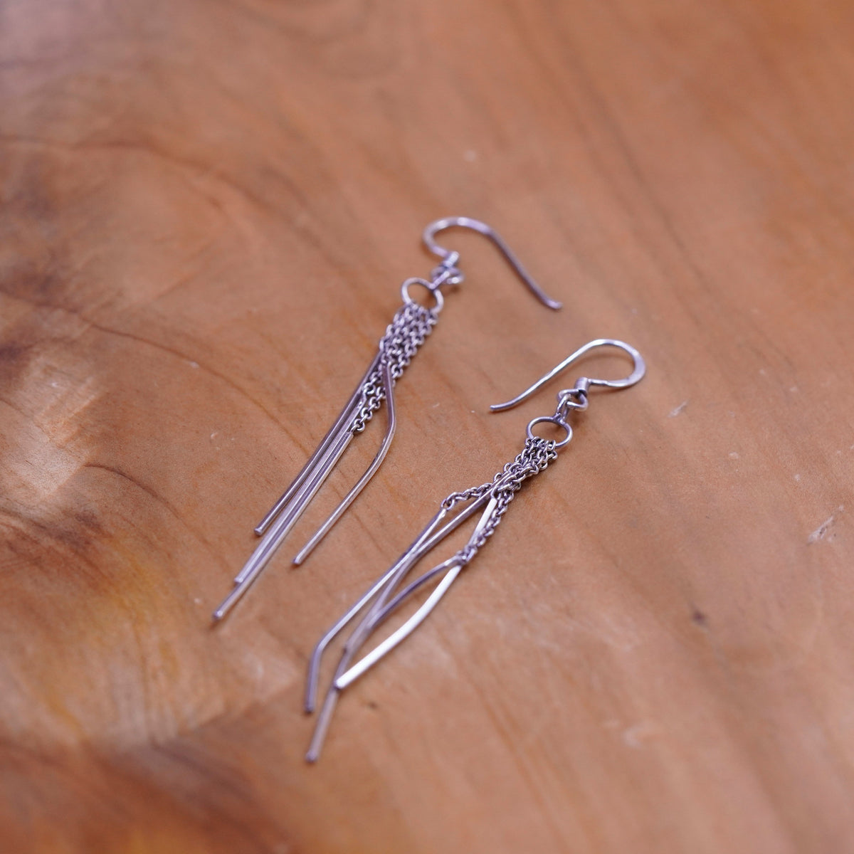 Vintage sterling silver handmade earrings, 925 fringe, minimalist, modernist