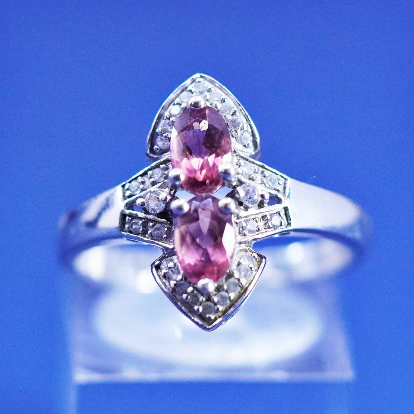 Size 8, vintage Sterling silver handmade ring, 925 band with amethyst and cz