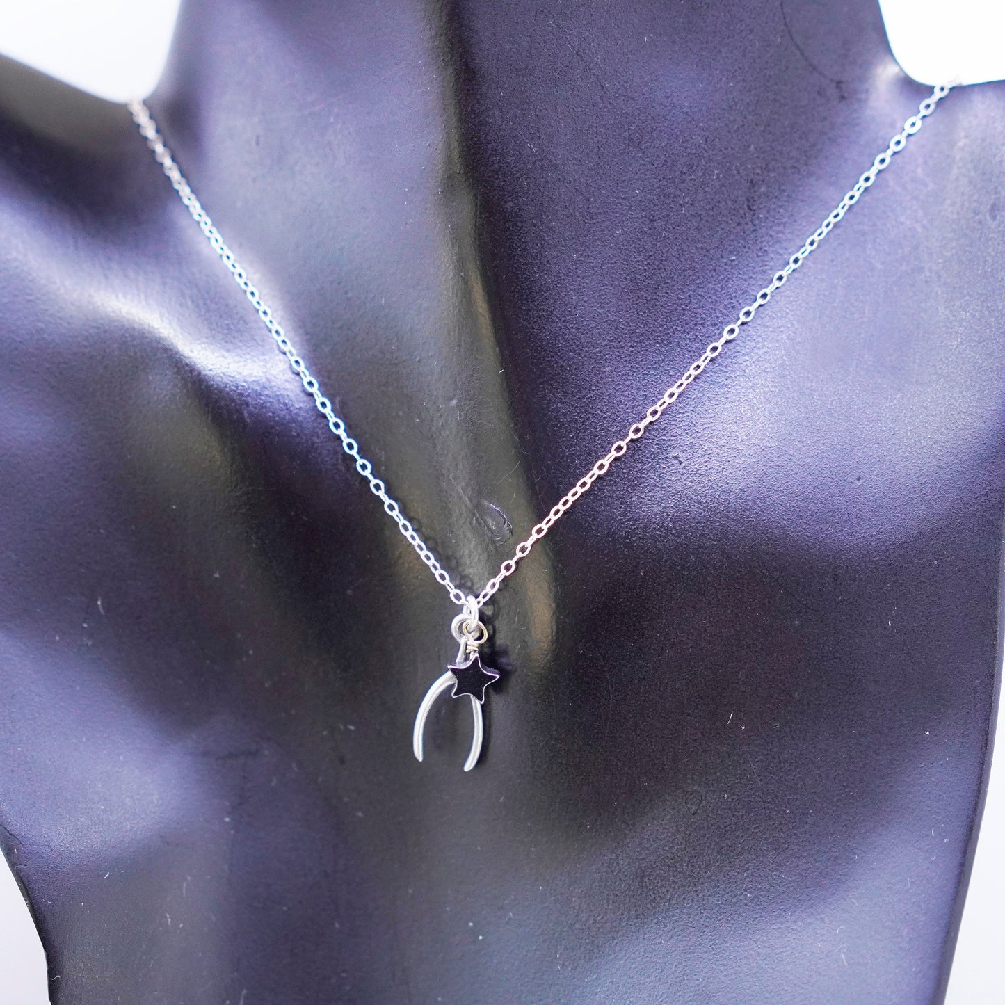 17” Sterling 925 silver handmade circle necklace wishbone star charm pendant