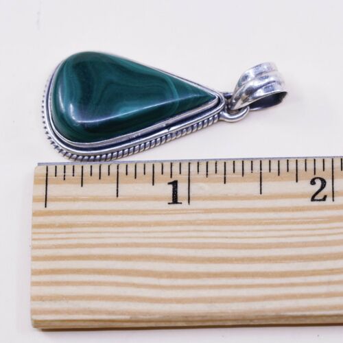 VTG Mexico sterling 925 silver handmade slide pendant W/ Teardrop malachite