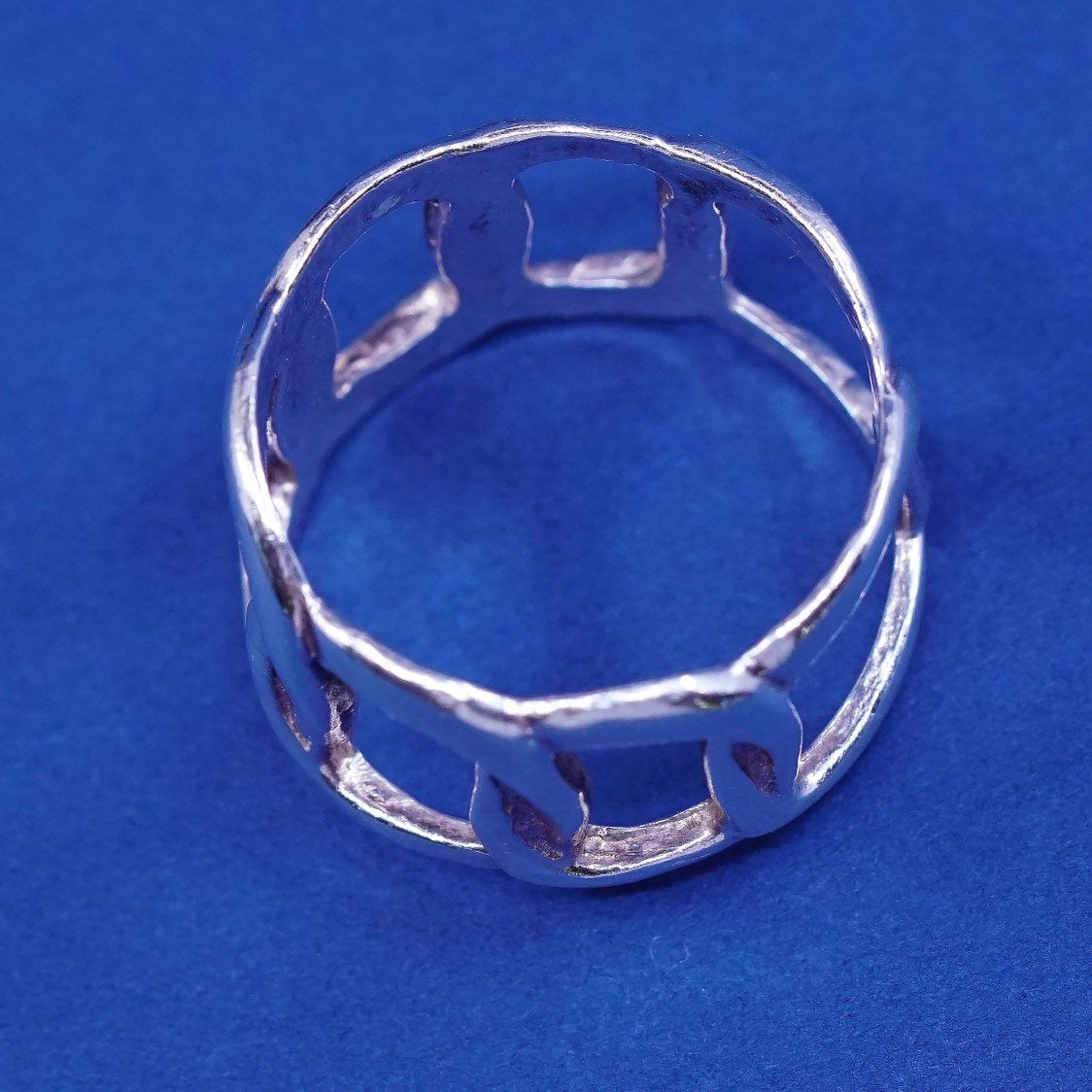 sz 6.5, vtg sterling silver handmade ring, 925 entwined Wide band