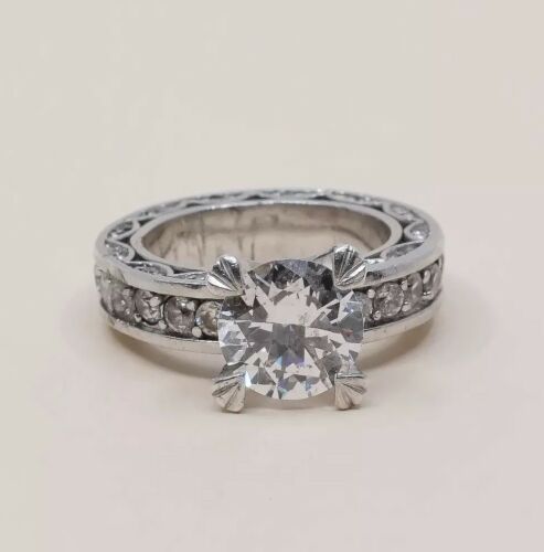 Sz 7, Vtg Sterling Silver Ring, 925 Silver Engagement Ring W/ Crystal