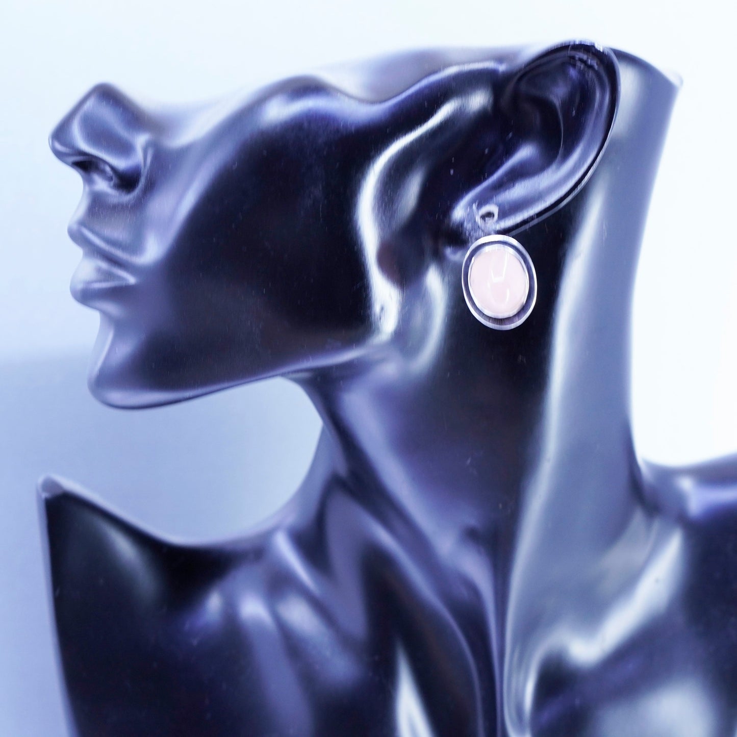 Native Wilbur Wauneka Navajo Sterling 925 silver earrings, clip on rose quartz