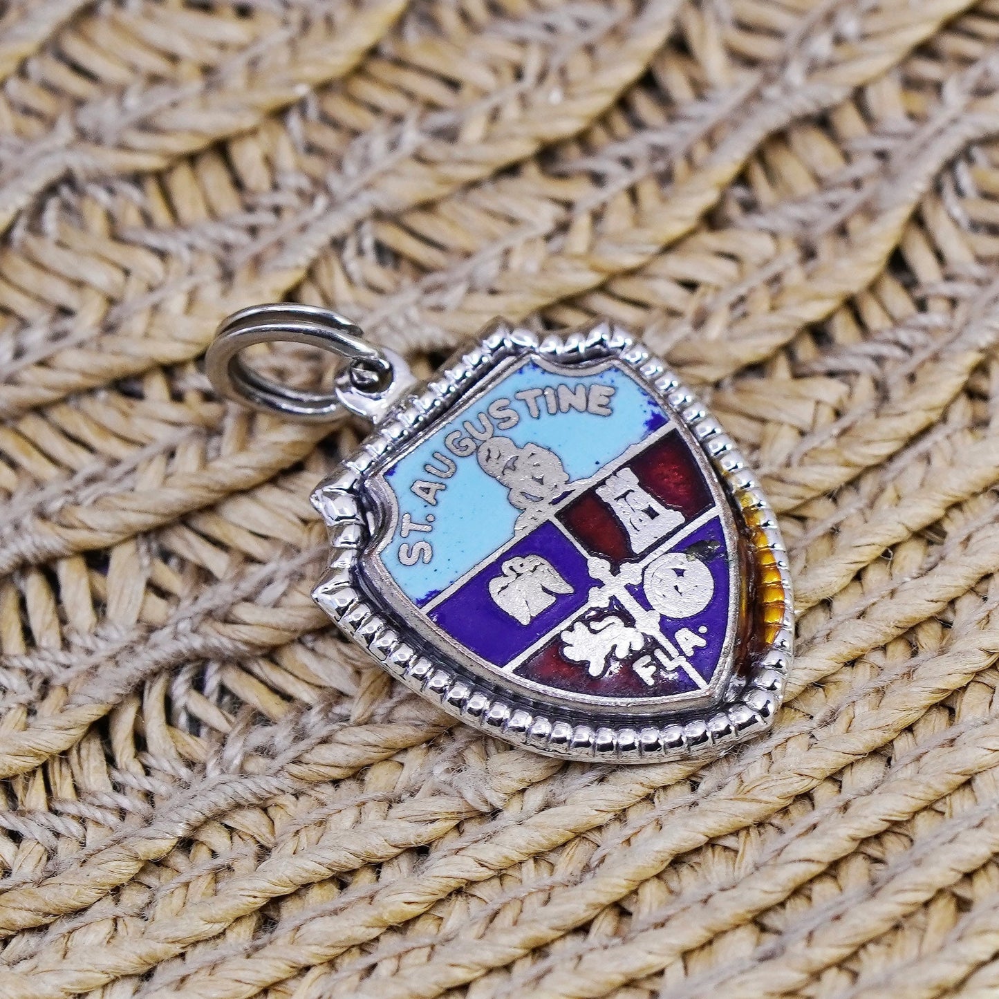 Vintage Sterling silver handmade charm, 925 enamel tag, st. Augustine