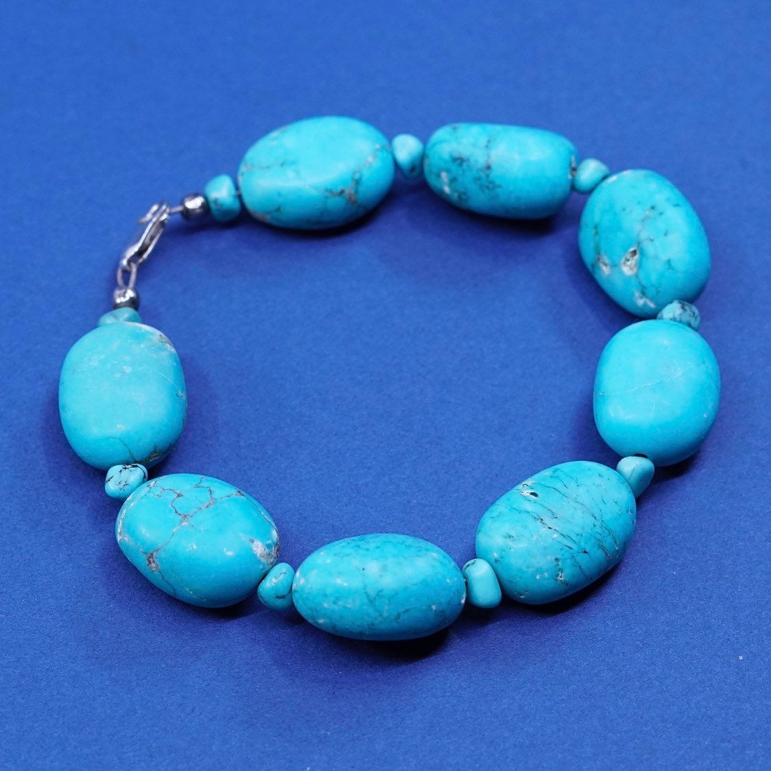 6.75”, vtg sterling 925 silver handmade bracelet Native American turquoise bead