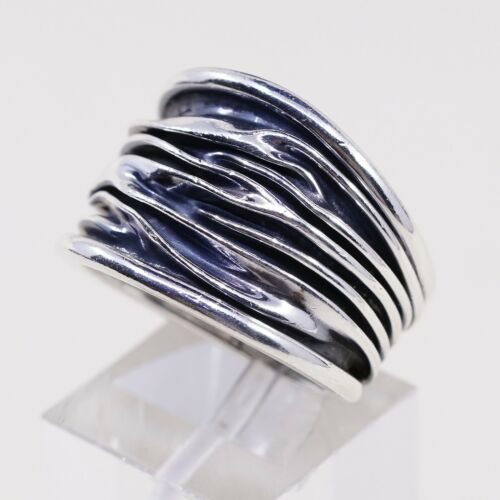 Size 8, Vtg Oxidized Mexico Sterling 925 Silver Handmade Wrinkly Ring Band