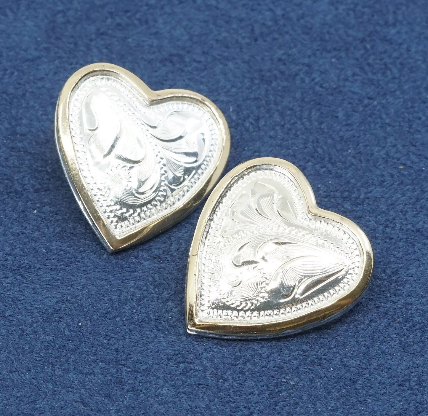 Justin Sterling silver handmade earrings, 925 heart studs w/ 14K gold trim