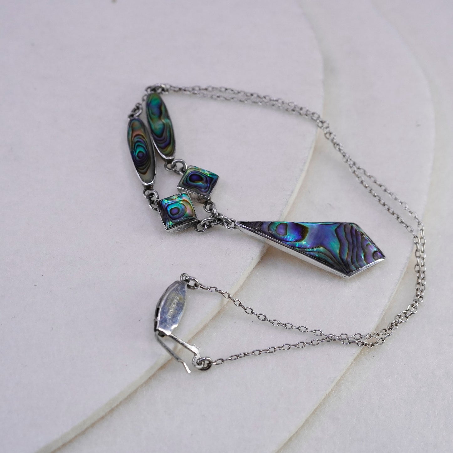 16”, England Sterling 925 silver handmade necklace w/ teardrop abalone pendant