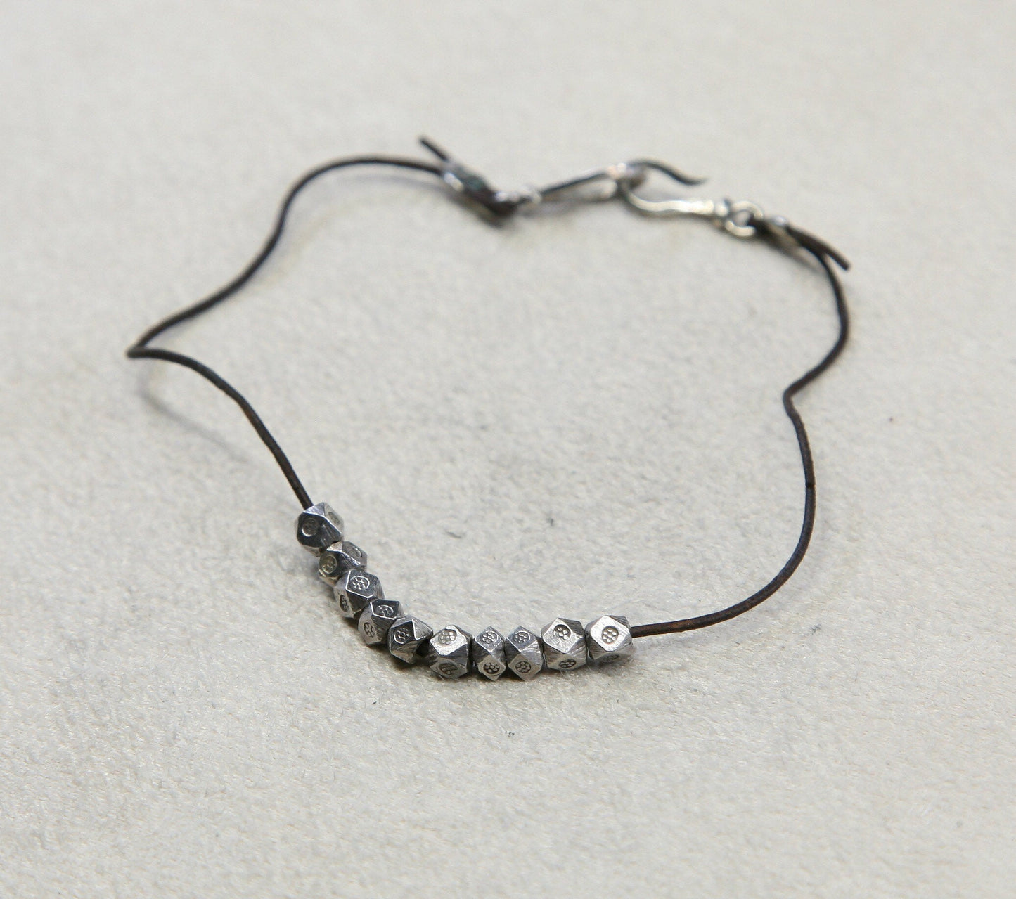 8" Vintage Sterling silver handmade bracelet, 925 beads w/ linen thread