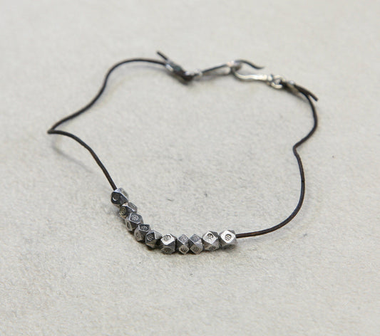 8" Vintage Sterling silver handmade bracelet, 925 beads w/ linen thread
