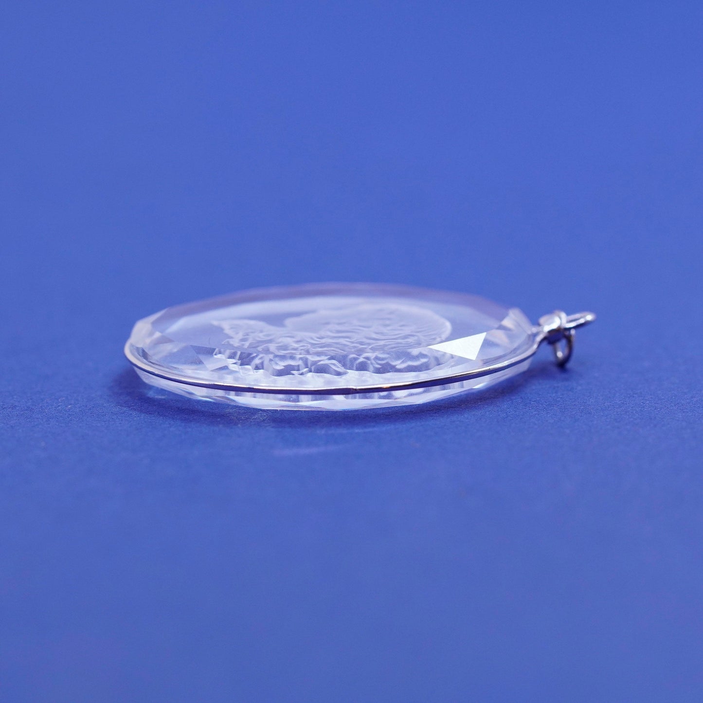 Vintage Sterling 925 silver with oval artisan glass pendant with woman portrait