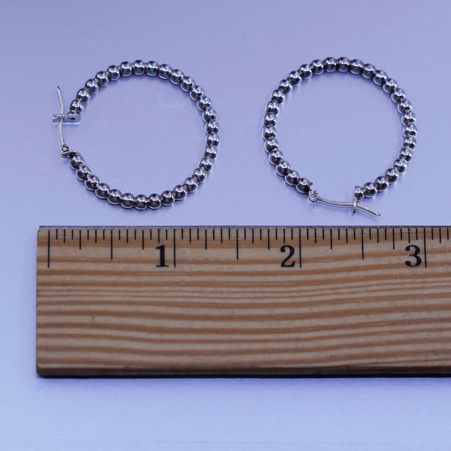 1.25”, vintage Sterling silver handmade earrings, 925 bead hoops