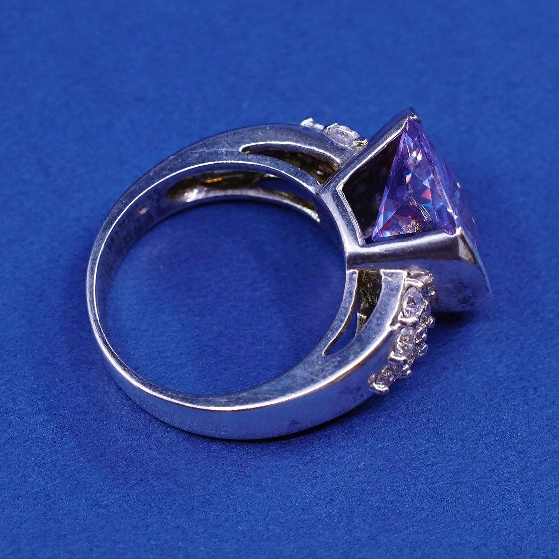 sz 8.75, vtg Sterling silver handmade ring, 925 w/ amethyst ring