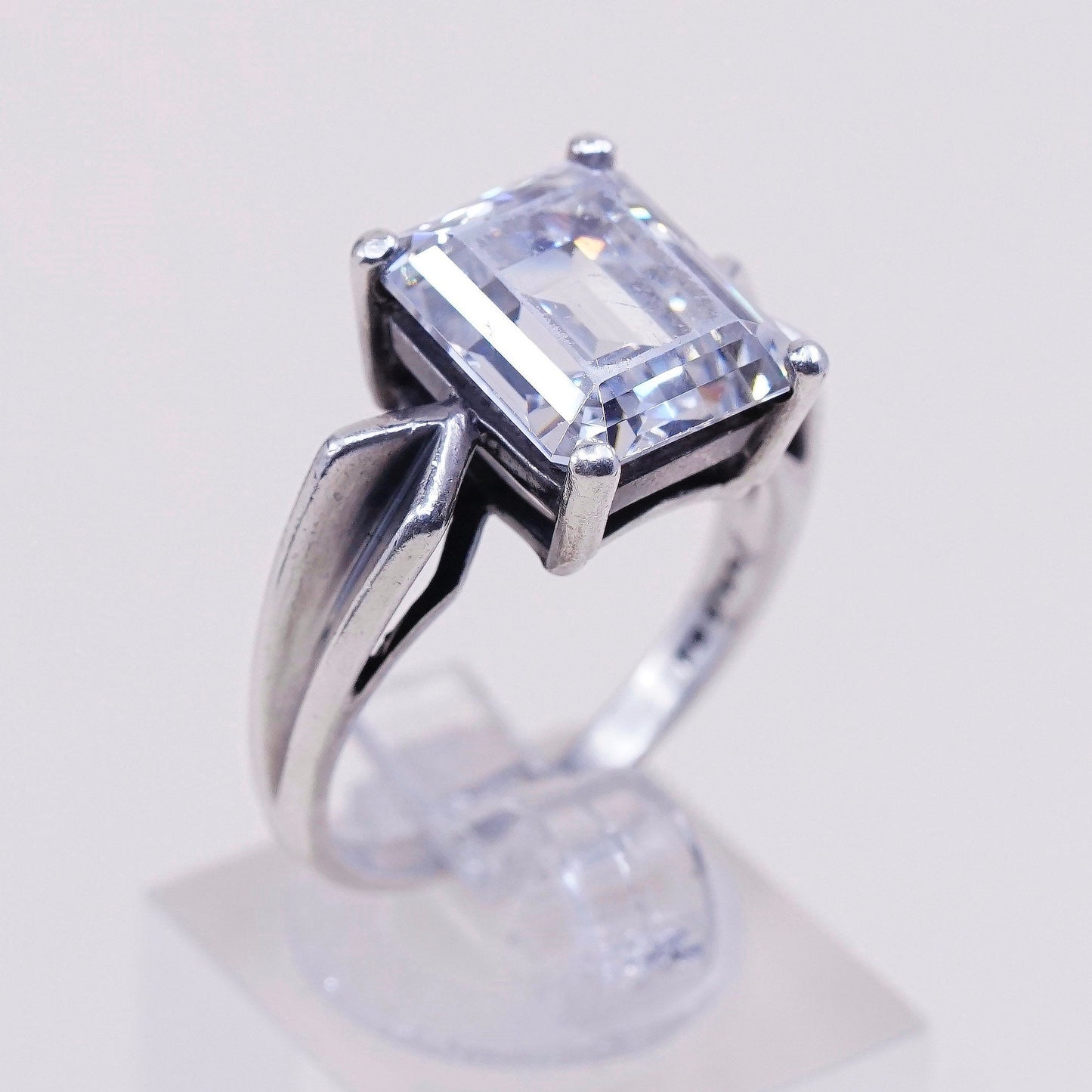 Size 8.5, vintage handmade Sterling 925 silver Statement ring w/ Square Cz