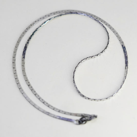 15.5”, 2mm, Vintage sterling silver Italy 925 flatten nugget chain, necklace