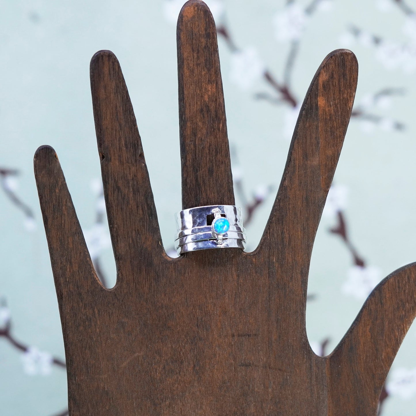 Size 8.5, VTG Silpada R0897 Sterling 925 silver spinner ring, band with opal