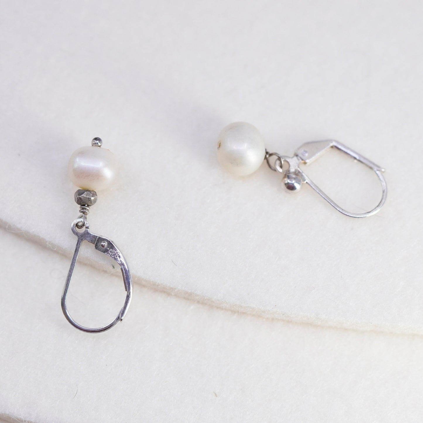 Vintage Sterling 925 silver handmade earrings with freshwater pearl