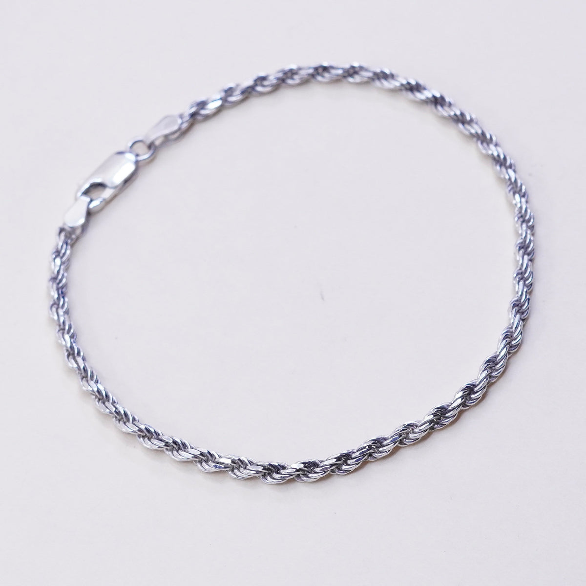 7.75”, 2mm, Vintage sterling 925 silver Italy rope chain bracelet