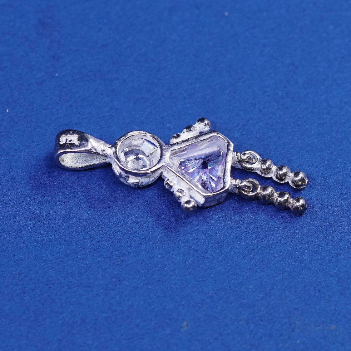 vtg Sterling silver handmade birthstone pendant, 925 girl figure w/ amethyst