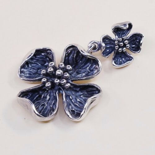 Vintage sterling silver handmade pendant, 925 silver Dogeood flower, stamped 925